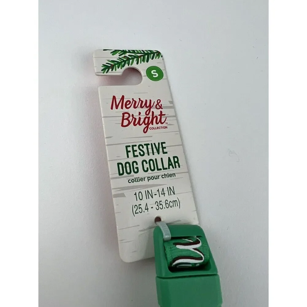 Merry & Bright Adjustable Holiday Themed Dog Collar “Naughty Nice” Green Size S
